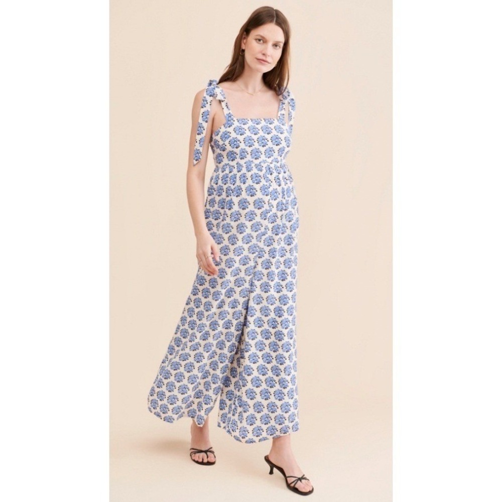 Yumi Kim‎ Lolli Jumpsuit Blue Floral Smocked Wide Leg Size 3X Bump Froendly